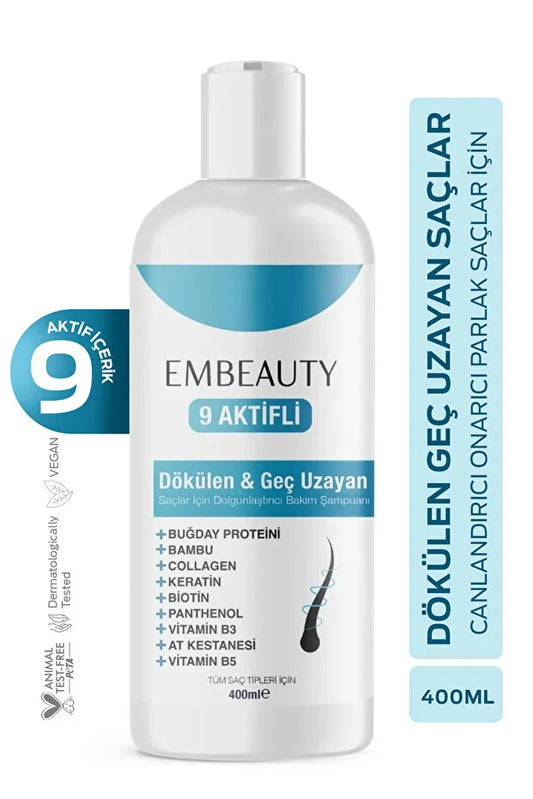 Embeauty - Shampoo Collagen Anti-Haaruitval & stimuleert haargroei Sterke Formule 400ML Shampoo Collagen Keratin Bambu Whey Protein Chestnut Panthenol Biotin Vitamin B5 Vitamin B3