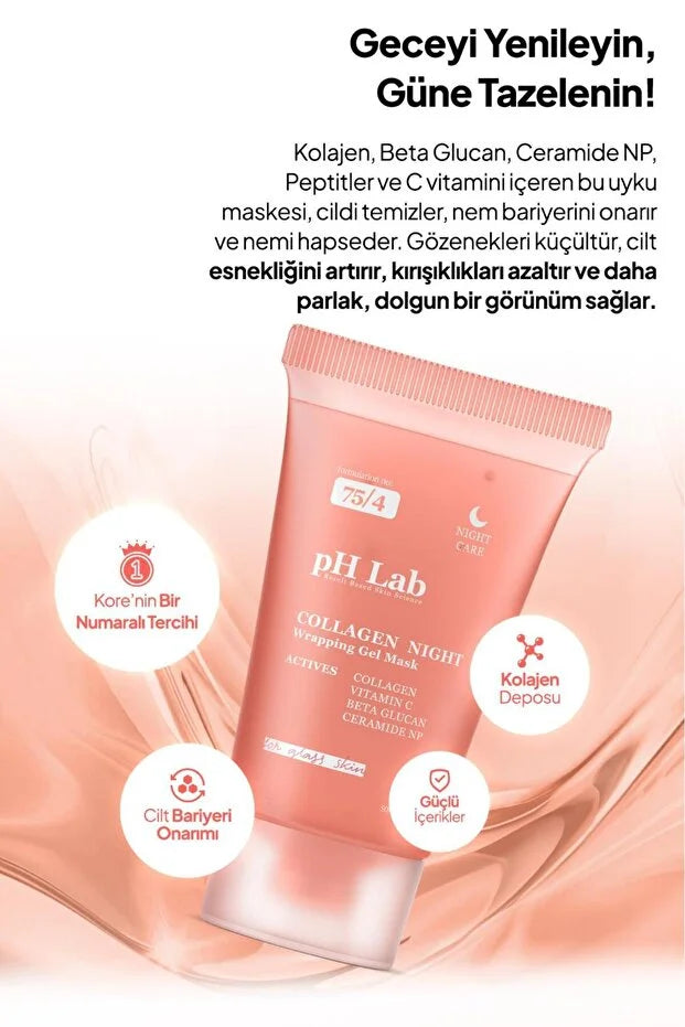pH Lab - Collagen Night Wrapping Gel Mask 50 ml – Nachtmasker met Collageen, Beta Glucan en Vitamine C
