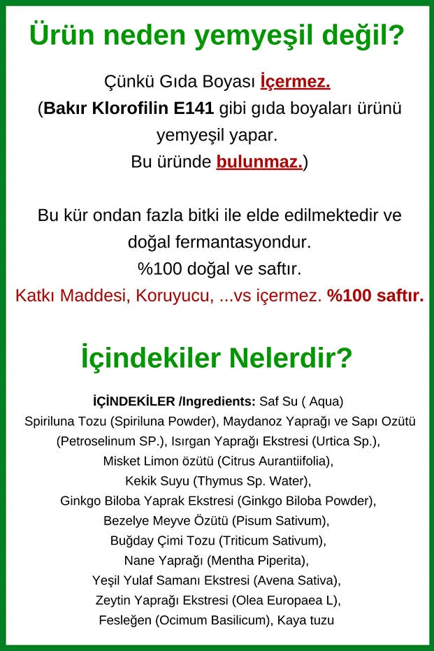 Hanzade Bitkisel Vloeibare Chlorofylkuur 500 ml – Met Tarwegras & Spirulina