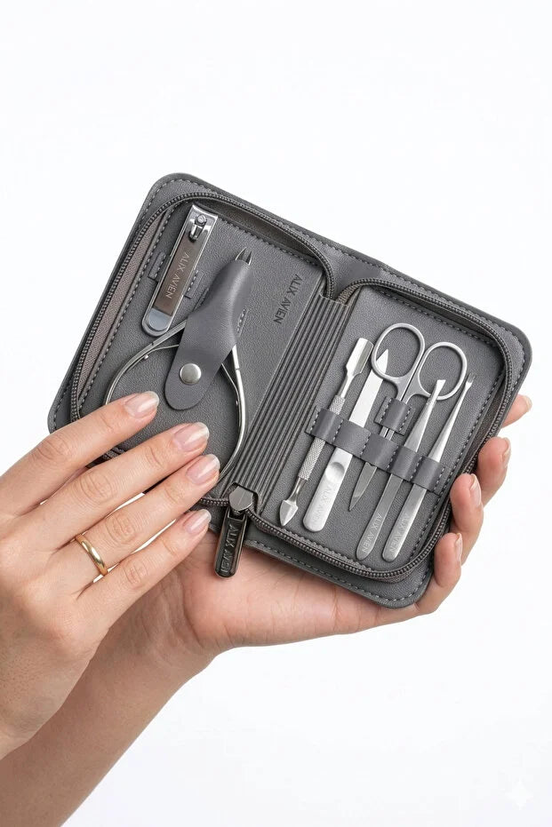 Alix Avien Mini Reis Manicure Set 7-delig - RVS Nagelverzorgingsset met Luxe Etui - Compacte Travel Manicure Kit