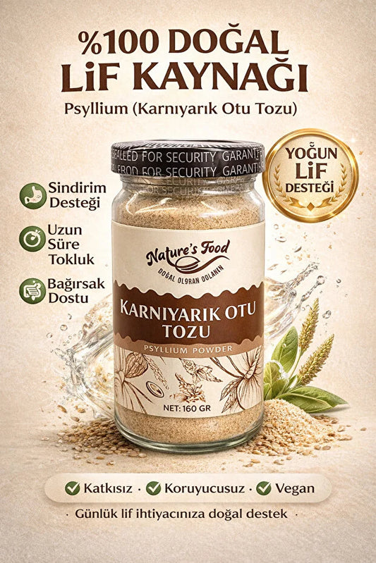 Nature’s Food Psyllium Husk Poeder | Karnıyarık Otu Tozu 160 g – Natuurlijk Vezelsupplement – Glutenvrij – Vegan