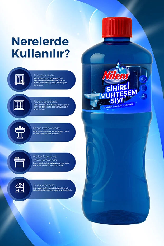Nilem Sihirli Muhteşem Sıvı 1 Liter – Badkamer & Tegelreiniger – Krachtige Vloeibare Oppervlakreiniger