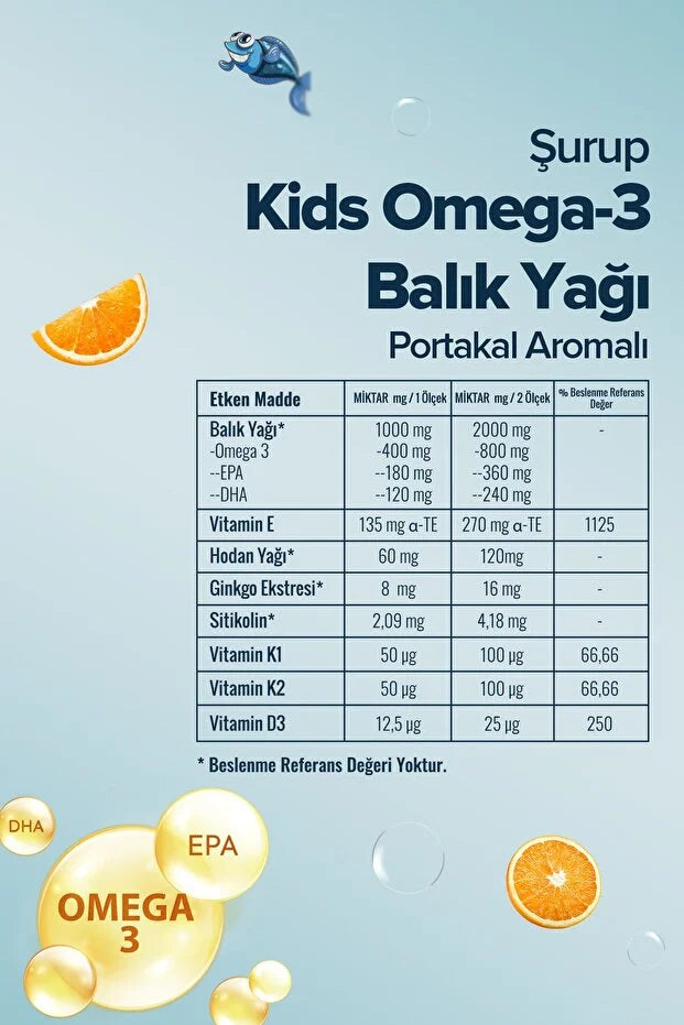 Zühre Ana Kids Balık Yağı Şurubu - Visolie Siroop Sinaasappel 150 ml | Omega 3 & Vitaminen