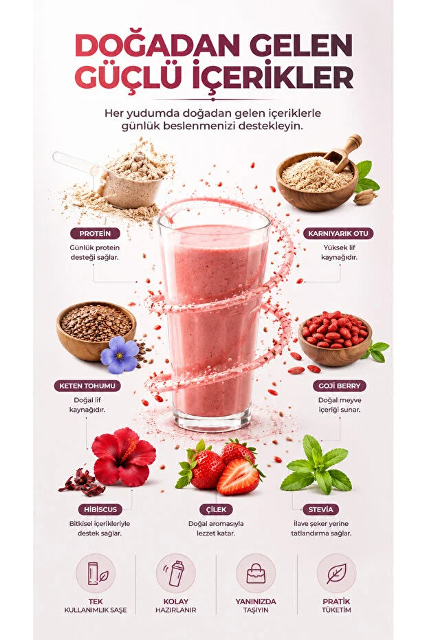 Xlumas Shake Well Karnıyarık Otu + Protein – Aardbei Shake met Vezels – 20 Sachets