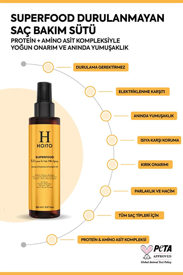 Hoito SuperFood Leave-in Hair Milk Spray – Honing & Pompoenolie 150ml