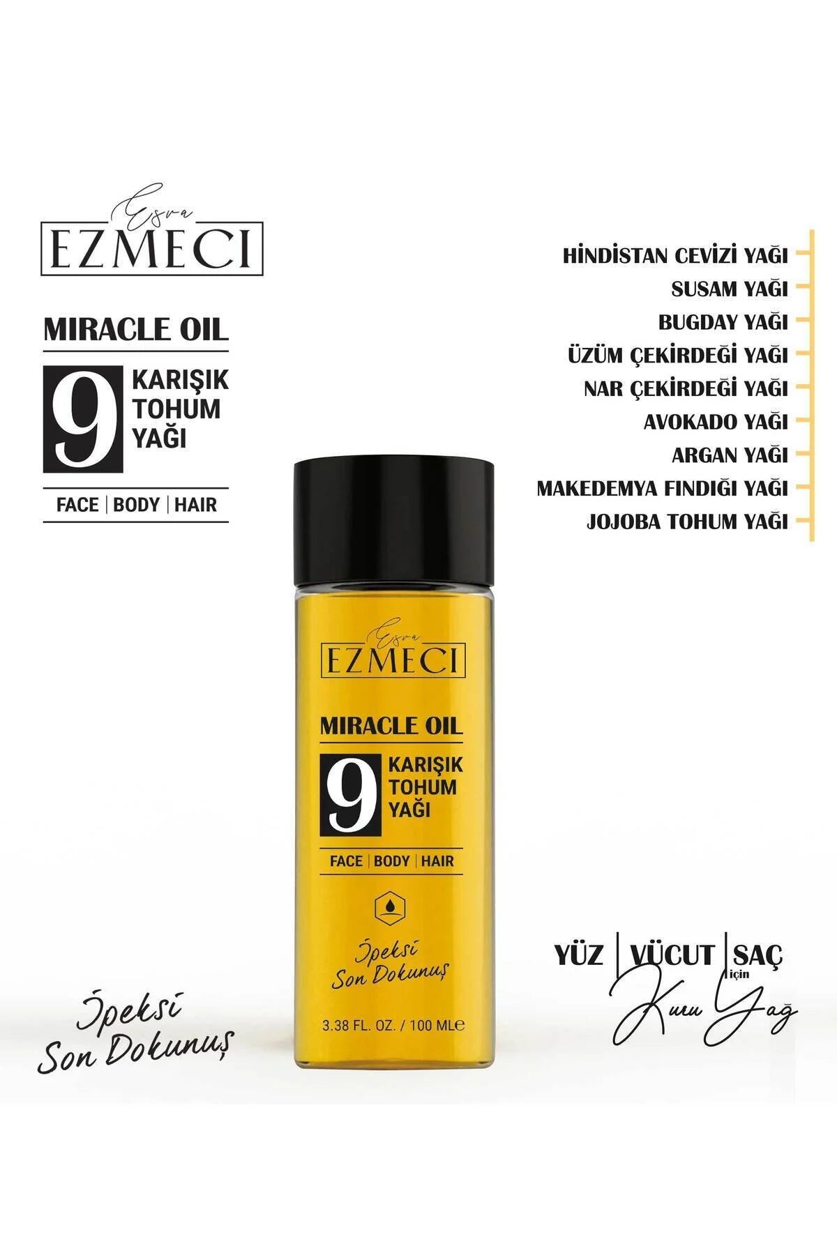 Esra Ezmeci Miracle Oil No 9 – 100ml | Multi-Functionele Droge Olie voor Gezicht, Lichaam & Haar