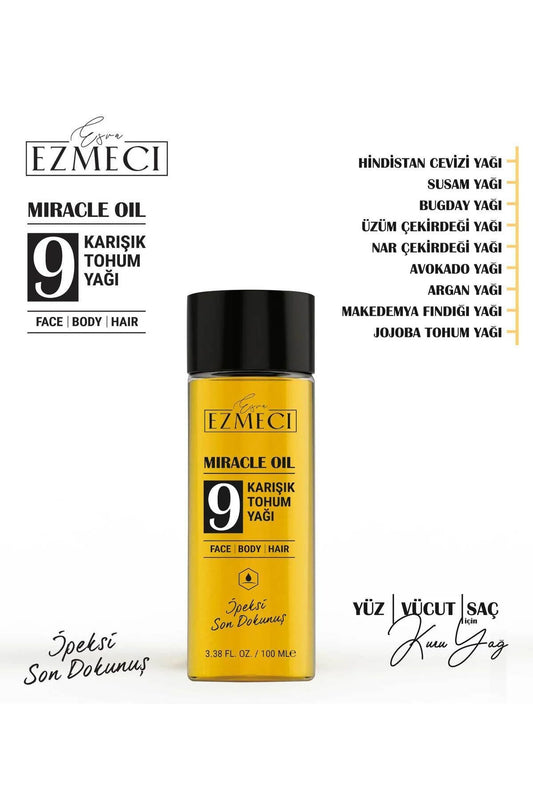 Esra Ezmeci Miracle Oil No 9 – 100ml | Multi-Functionele Droge Olie voor Gezicht, Lichaam & Haar