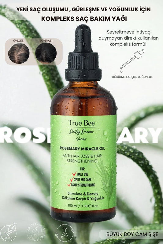 True Bee Rosemary Hair Oil Serum – Leave-In Haarverzorging – Hydratatie, Glans & Anti-Frizz – Voor Alle Haartypes – 100 ml