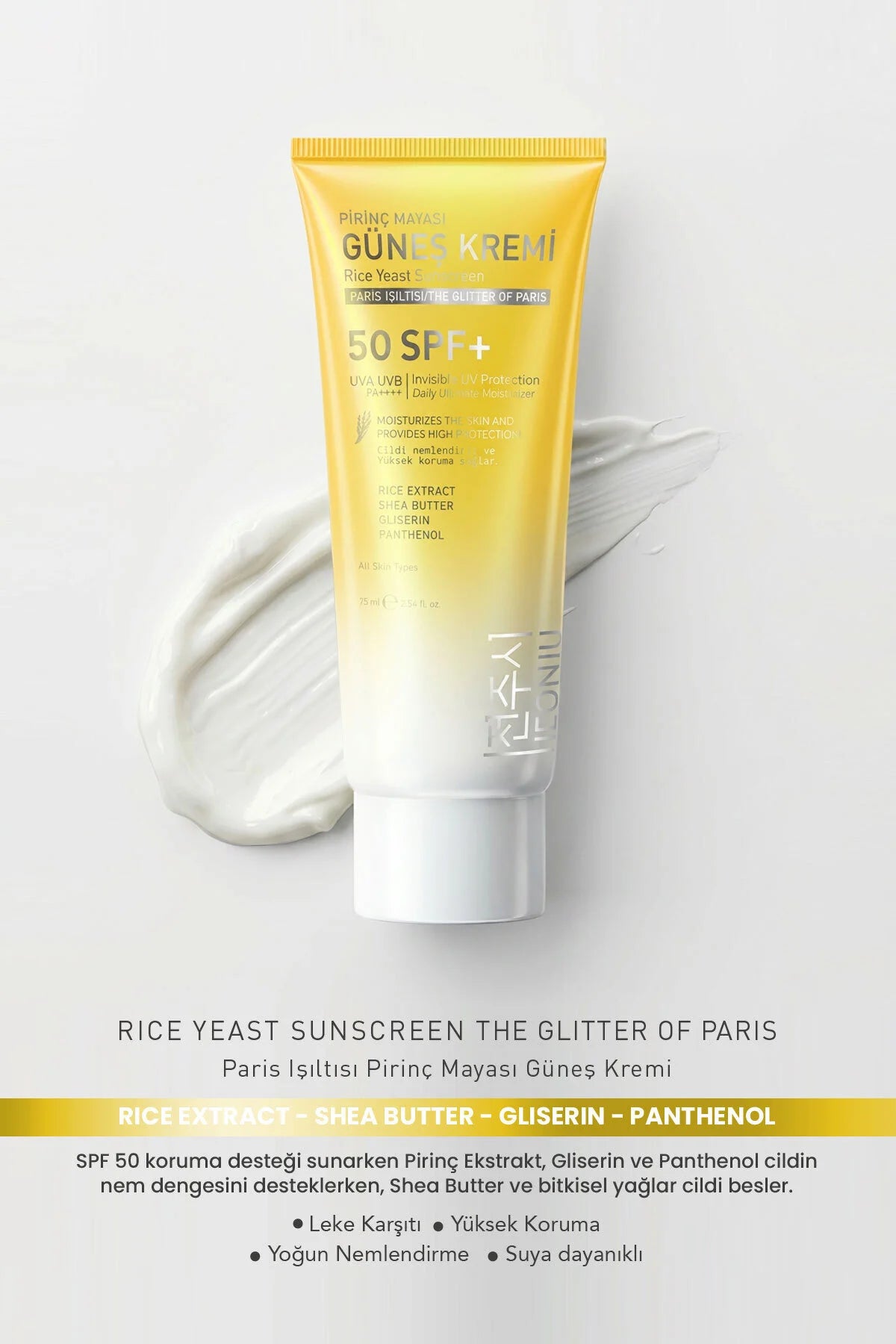 Paris Işıltısı Rijstgist Zonnecrème SPF 50+ UVA UVB Bescherming 75 ml