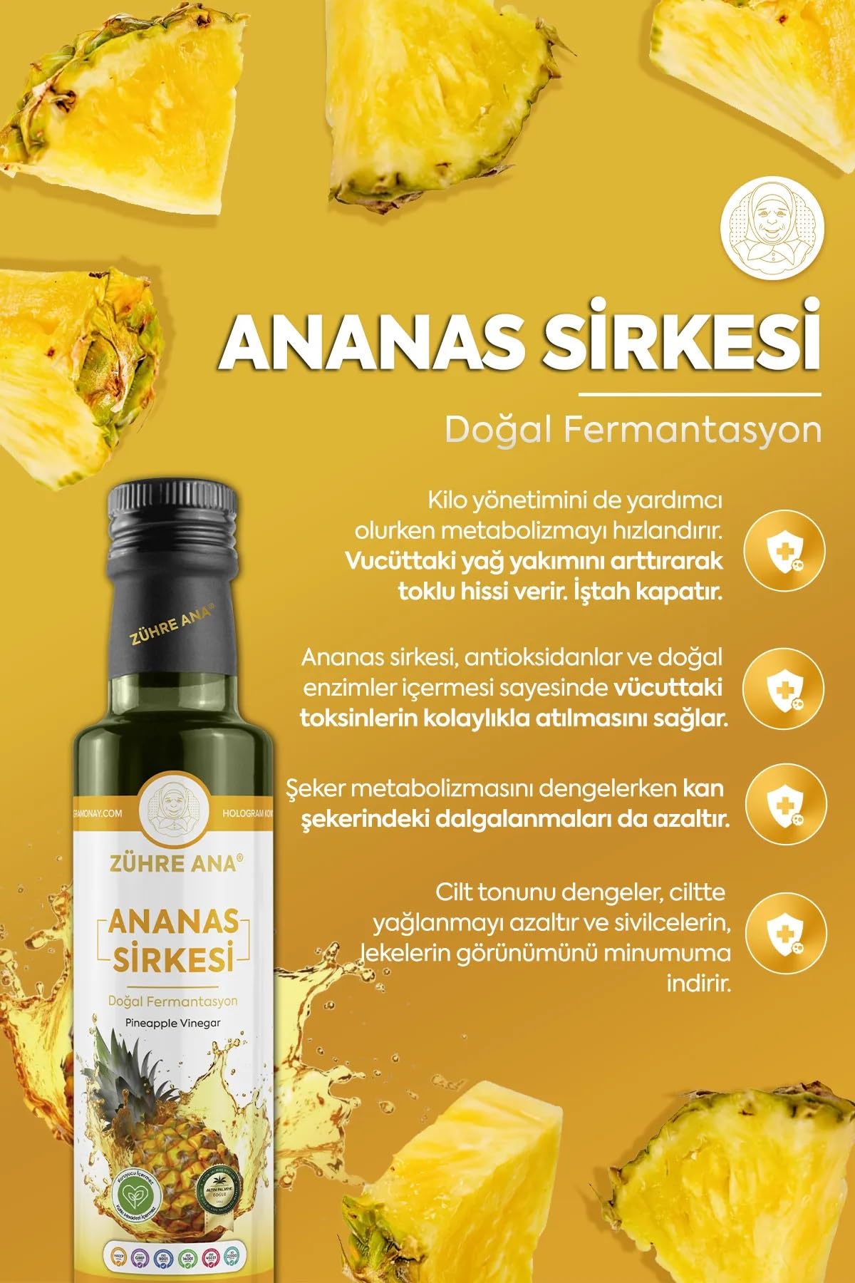 Zühre Ana Ananas Azijn 500 ml |Natuurlijk Gefermenteerde