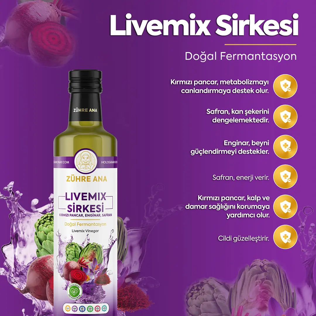 Zühre Ana Livemix Sirkesi AZIJN 500 ml | Rode Biet, Artisjok & Saffraan | Natuurlijke Fermentatie
