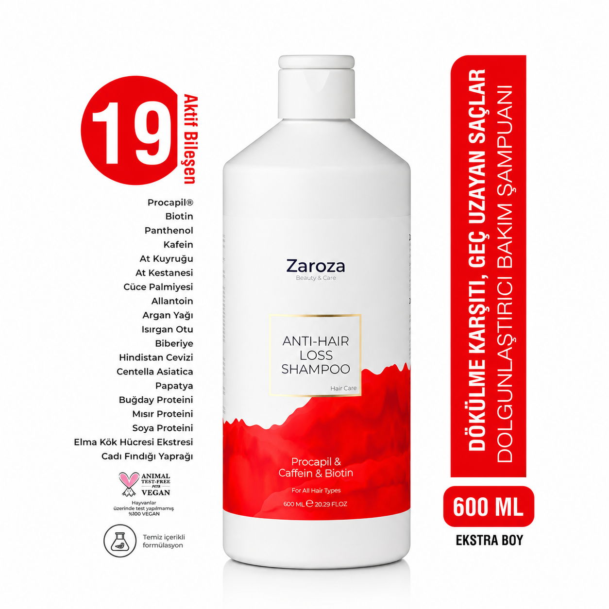 Zaroza Anti-Haaruitval Shampoo 600 ml – Met Procapil, Biotine & Cafeïne