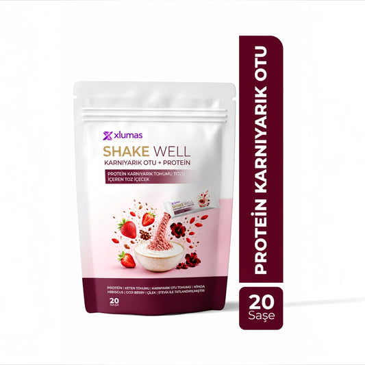 Xlumas Shake Well Karnıyarık Otu + Protein – Aardbei Shake met Vezels – 20 Sachets