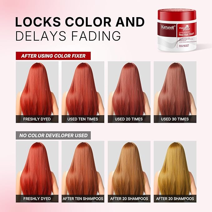 Karseell Maca Power Red Hair Mask – Kleurverfrissend Haarmasker – Hydratatie, Glans & Anti-Frizz – Voor Rood & Gekleurd Haar – 500 ml