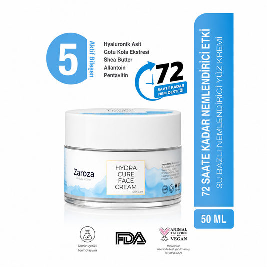 Zaroza Hydra Cure Face Cream 50 ml – 72 Uur Hydratatie – Hyaluronzuur, Shea Butter & Panthenol