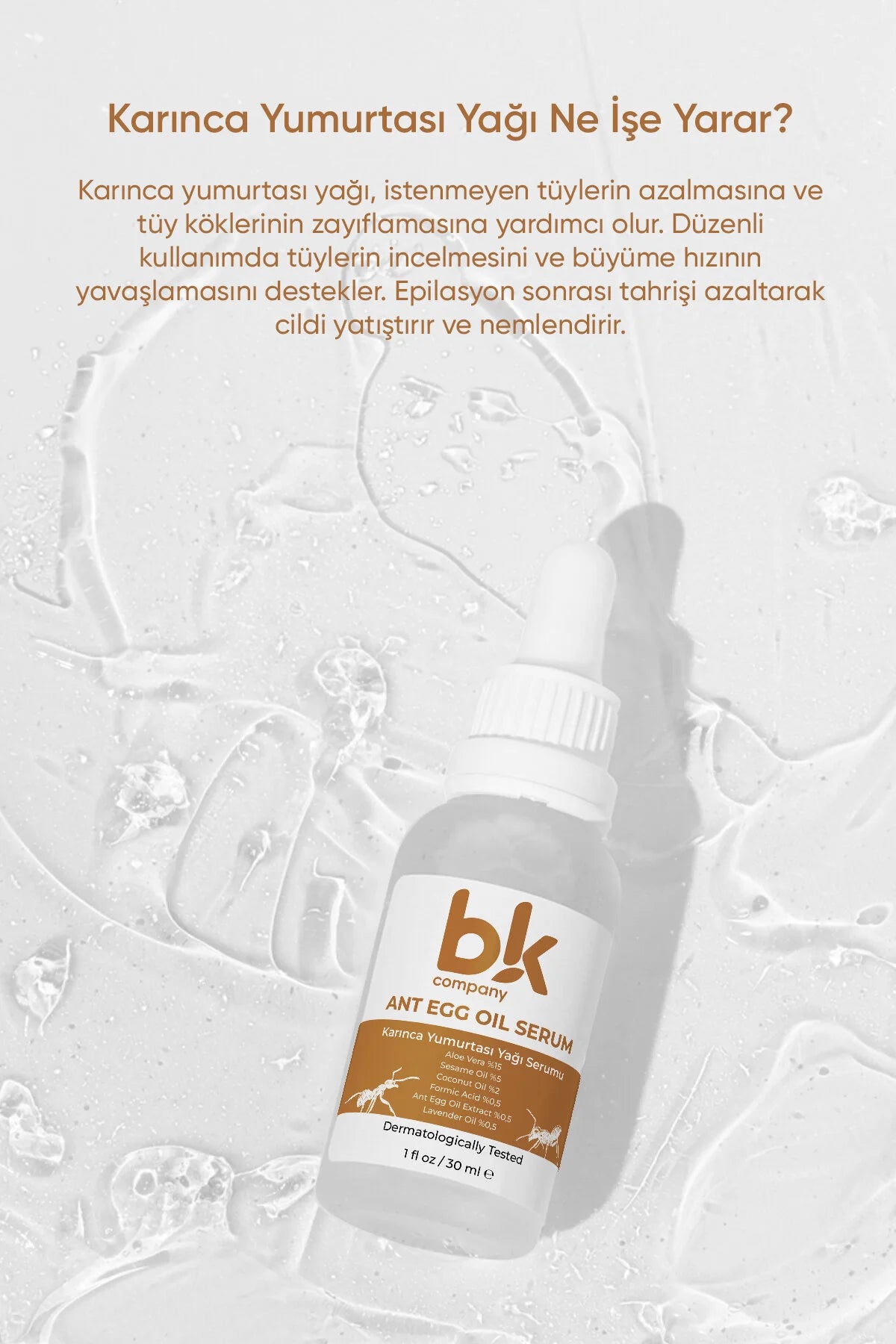 BK Company Ant Egg Oil Serum – Huidverzorgende Olie na Ontharing – Hydratatie & Gladde Huid – Voor Gezicht & Lichaam – 30 ml