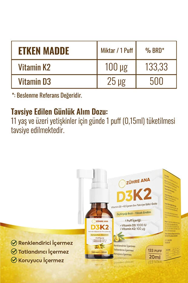 Zühre Ana Vitamine D3 + K2 Spray 20 ml