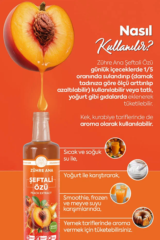 Zühre Ana Şeftali Özü – Natuurlijke Perzikextract Siroop 640g | Zonder Toegevoegde Suiker