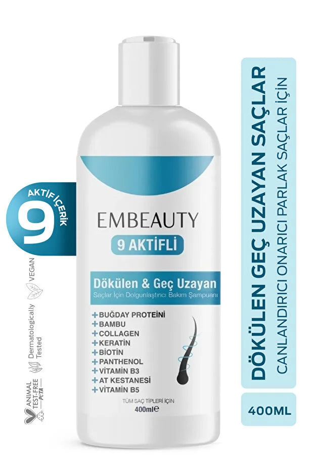 Embeauty - Shampoo Collagen Anti-Haaruitval & stimuleert haargroei Sterke Formule 400ML Shampoo Collagen Keratin Bambu Whey Protein Chestnut Panthenol Biotin Vitamin B5 Vitamin B3