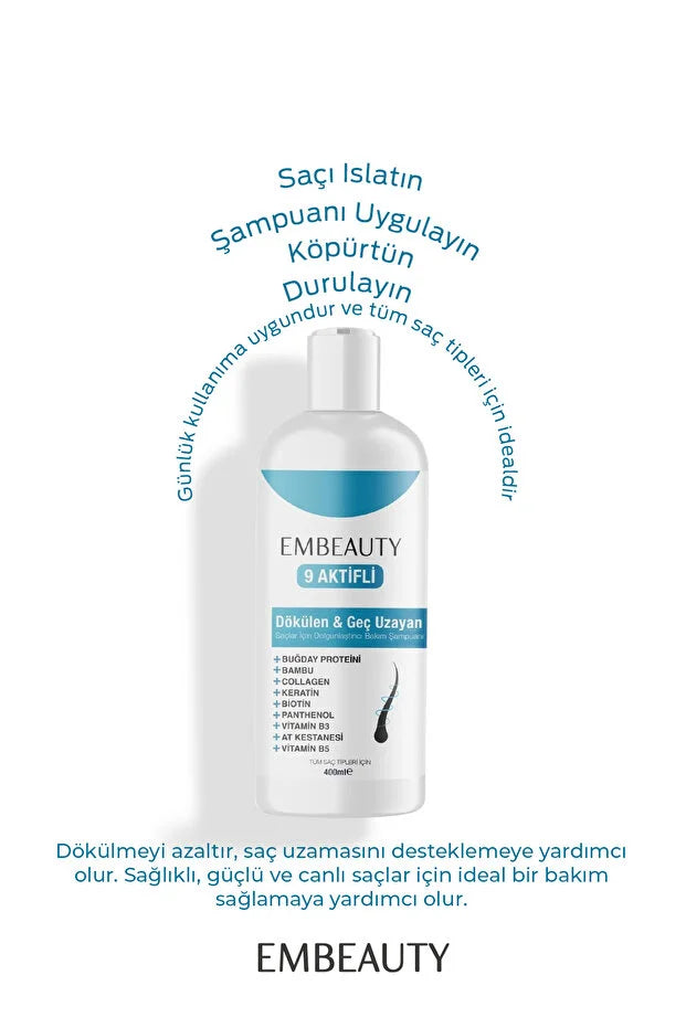 Embeauty - Shampoo Collagen Anti-Haaruitval & stimuleert haargroei Sterke Formule 400ML Shampoo Collagen Keratin Bambu Whey Protein Chestnut Panthenol Biotin Vitamin B5 Vitamin B3