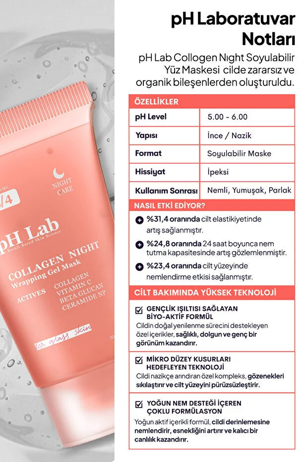 pH Lab - Collagen Night Wrapping Gel Mask 50 ml – Nachtmasker met Collageen, Beta Glucan en Vitamine C