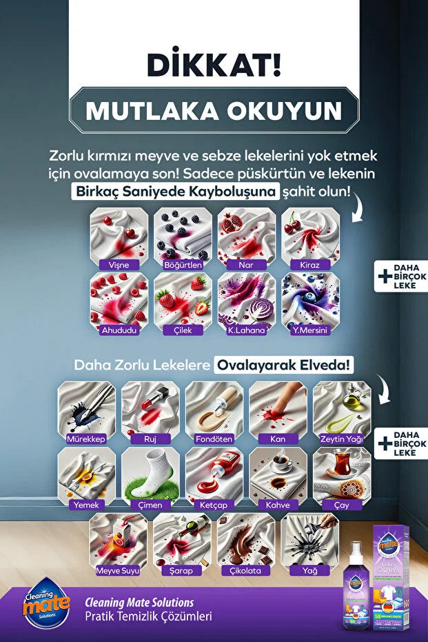 Cleaning Mate Solutions Leke Sihirbazı Vlekverwijderaar Spray 200 ml – Multifunctionele Vlekreiniger