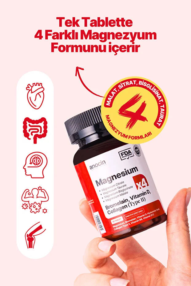 Anocin Magnesium Complex 4-in-1 met Bromelaïne, Vitamine D3, Collageen Type II & Hyaluronzuur – 30 Tabletten