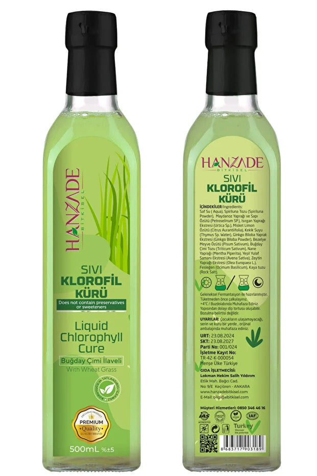 Hanzade Bitkisel Vloeibare Chlorofylkuur 500 ml – Met Tarwegras & Spirulina