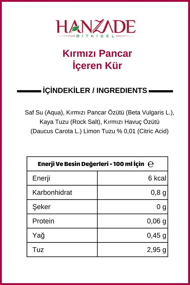 Hanzade Bitkisel Pancar Kvass 1000 ml – Gefermenteerde Rode Bietendrank