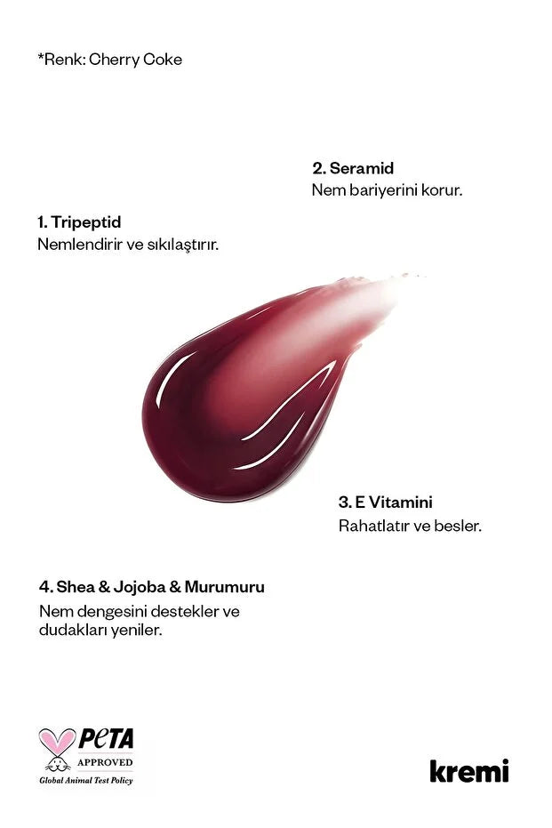 Kremi Lip Vitamin Balm Cherry Coke - Getinte Lippenbalsem - Peptiden &amp; Ceramiden - Hydraterend - 13 ml