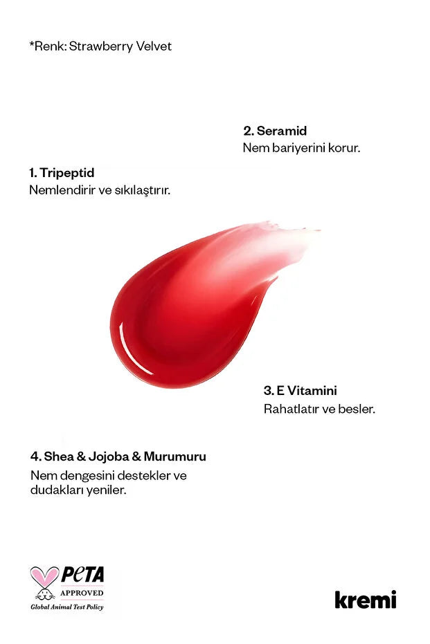 Kremi Lip Vitamin Balm Strawberry Velvet - Getinte Lippenbalsem - Peptiden &amp; Ceramiden - Hydraterend - 13 ml