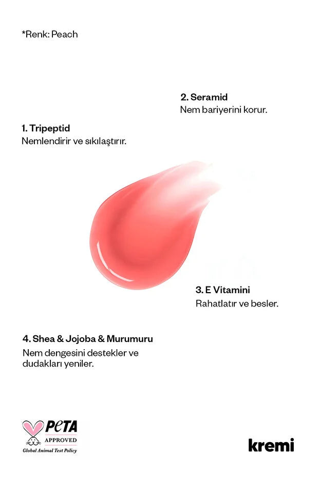 Kremi Lip Vitamin Balm Peach - Getinte Lippenbalsem - Peptiden &amp; Ceramiden - Hydraterend - Perzikgeur - 13 ml