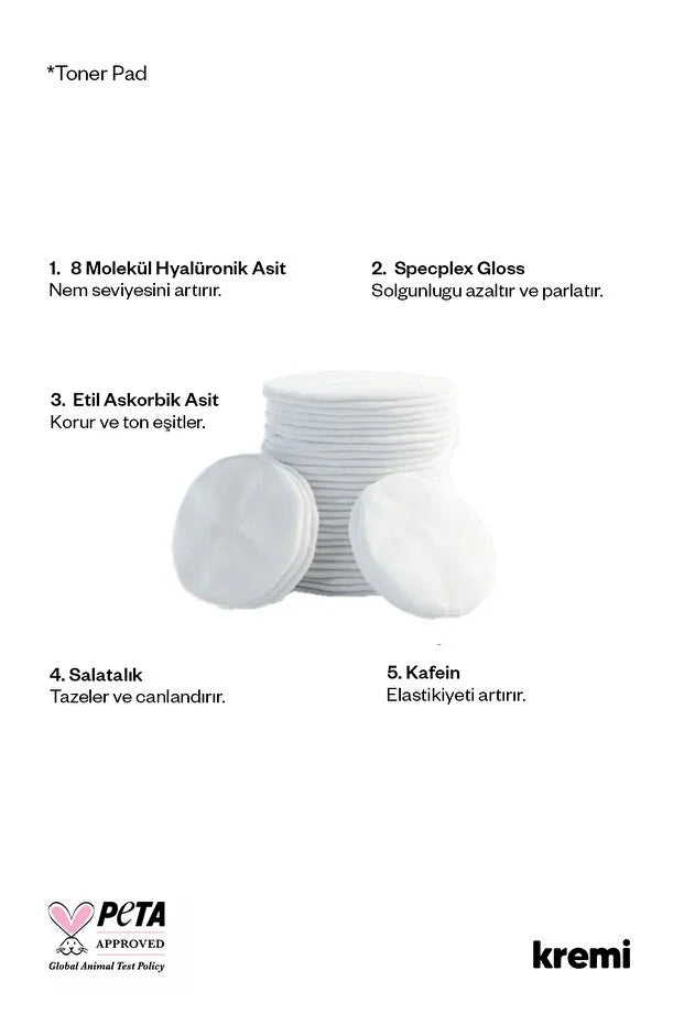 Kremi Toner Pads - Gezichtstoner Pads - Hydraterend &amp; Verfrissend - Met Vitamine C &amp; Hyaluronzuur - 60 Pads
