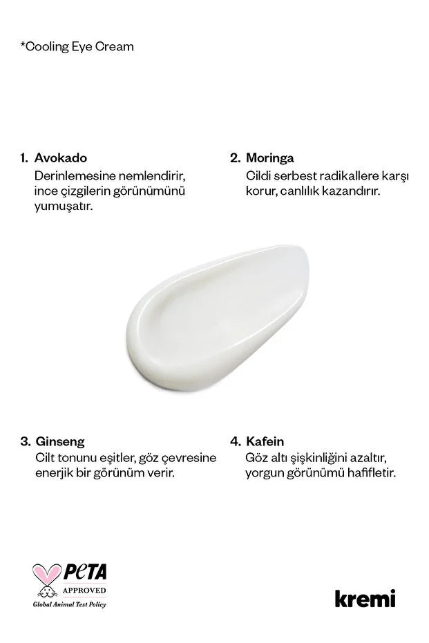 Kremi Cooling Eye Cream - Oogcrème met Cafeïne &amp; Moringa - Tegen Wallen - Hydraterend - Verkoelende Applicator - 20 ml