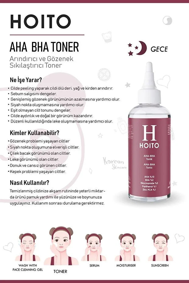 HOITO AHA 10% + BHA 2% Vernieuwende Gezichtstoner 200 ml