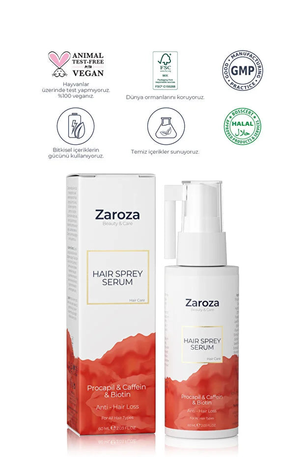 Zaroza Hair Spray Serum 60 ml – Anti-Haaruitval Serum met Procapil, Biotine & Cafeïne