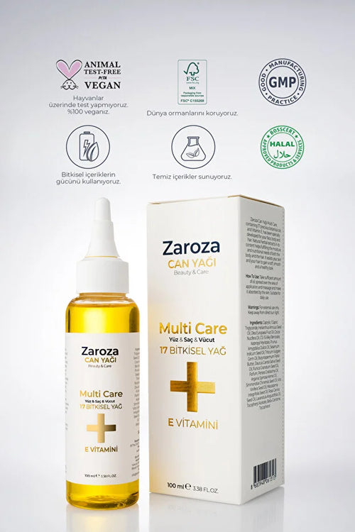 Zaroza Multi Care Olie 100 ml – 17 Natuurlijke Oliën & Vitamine E