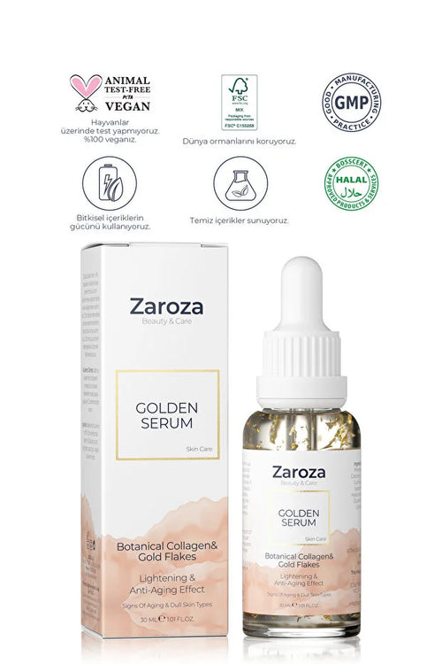 Zaroza 24K Gold Serum 30 ml – Niacinamide, 4D Hyaluronzuur & Plantaardig Collageen