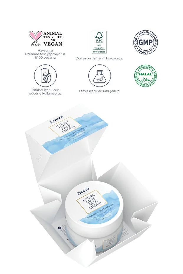 Zaroza Hydra Cure Face Cream 50 ml – 72 Uur Hydratatie – Hyaluronzuur, Shea Butter & Panthenol