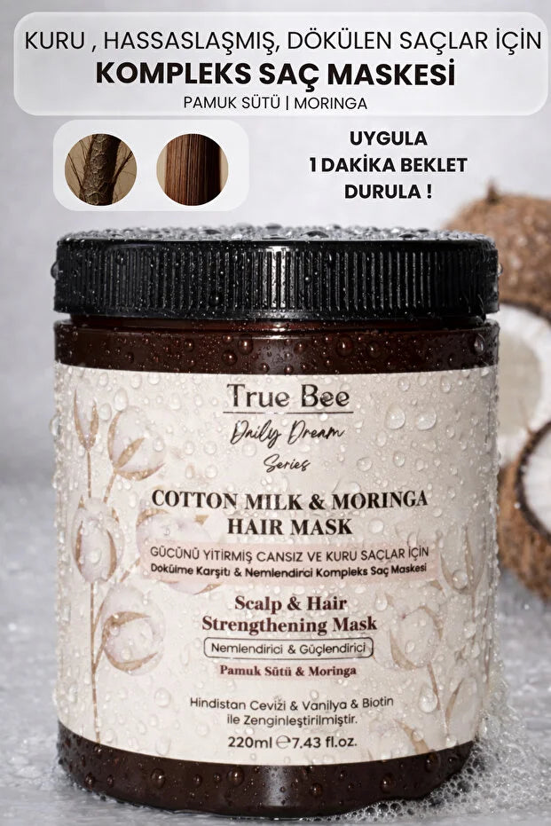 True Bee Cotton Milk & Moringa Haarmasker 220 ml