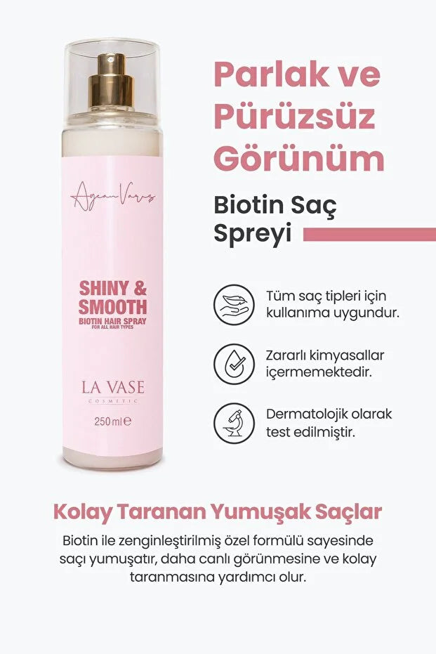 La Vase Cosmetic Shiny & Smooth Biotin Hair Spray 250 ml – Glans, Gladheid & Hittebescherming