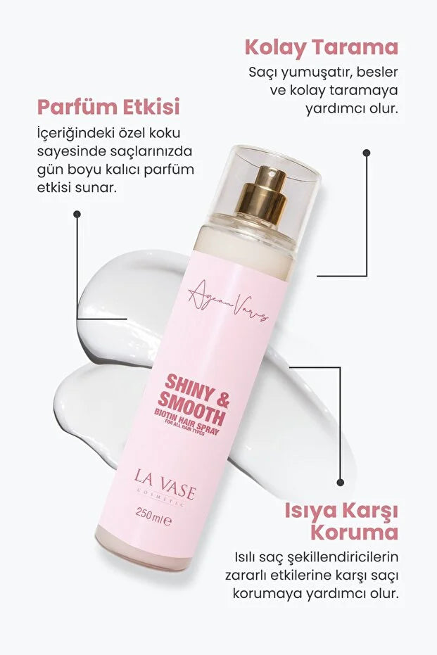 La Vase Cosmetic Shiny & Smooth Biotin Hair Spray 250 ml – Glans, Gladheid & Hittebescherming