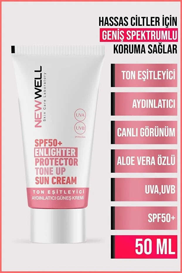 New Well SPF50+ Tone Up Sun Cream 50 ml – Ton Egaliserende & Verhelderende Gezichtszonnecrème met Aloe Vera