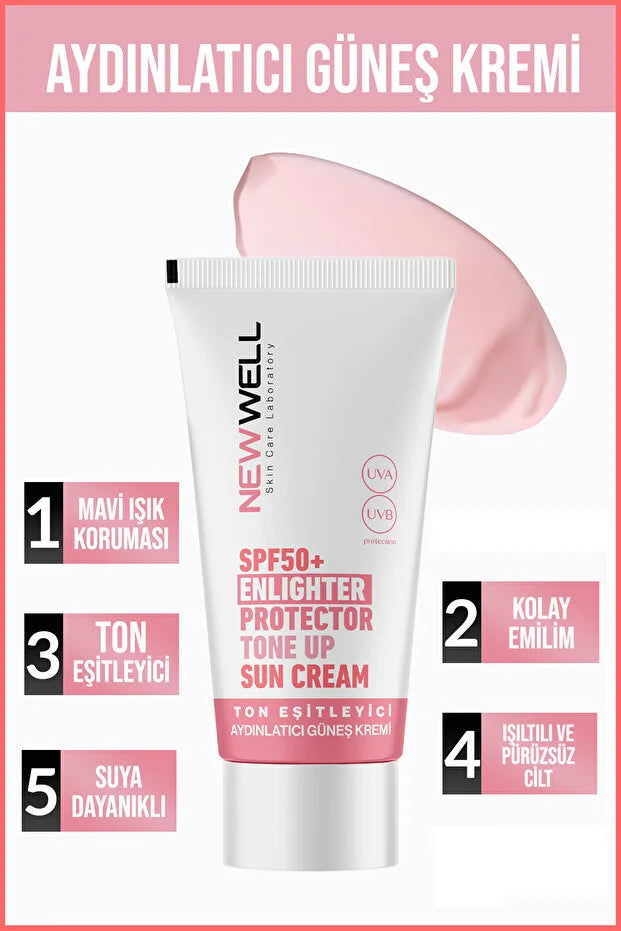New Well SPF50+ Tone Up Sun Cream 50 ml – Ton Egaliserende & Verhelderende Gezichtszonnecrème met Aloe Vera