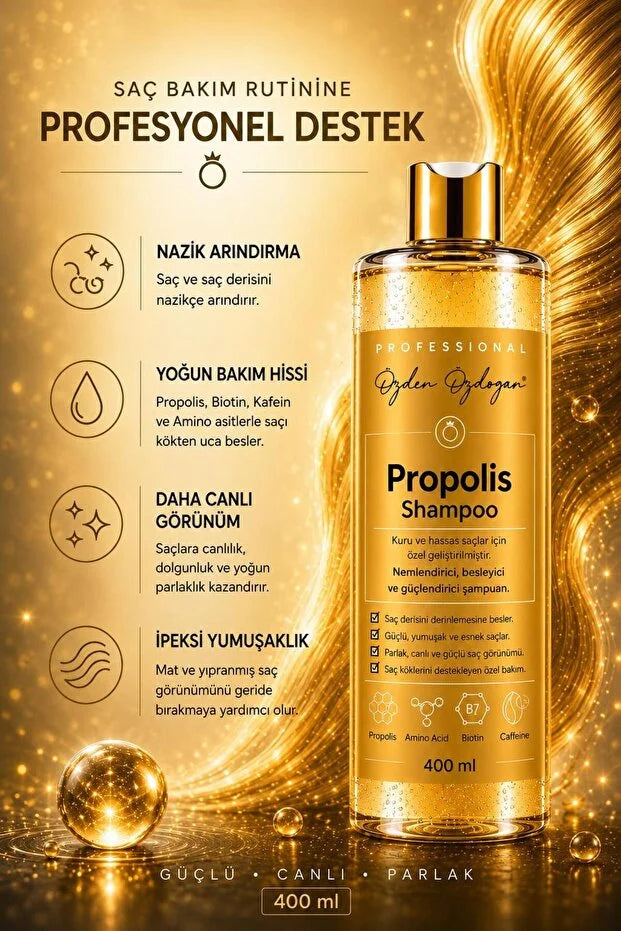 Özden Özdoğan Propolis Shampoo – Verzorgende Shampoo met Biotine, Cafeïne & Aminozuren 400 ml
