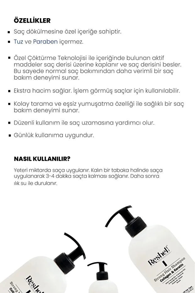Reshell Professional Strong Hair Shampoo Collagen & Keratin – Zoutvrije Shampoo – 500 ml