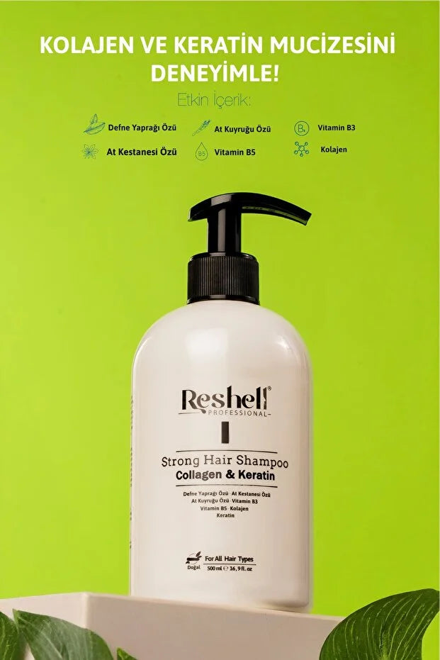 Reshell Professional Strong Hair Shampoo Collagen & Keratin – Zoutvrije Shampoo – 500 ml