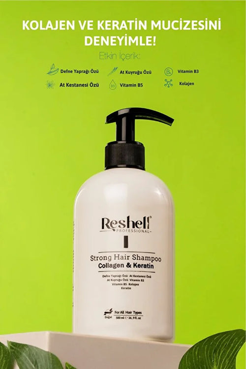 Reshell Professional Strong Hair Shampoo Collagen & Keratin – Zoutvrije Shampoo – 500 ml