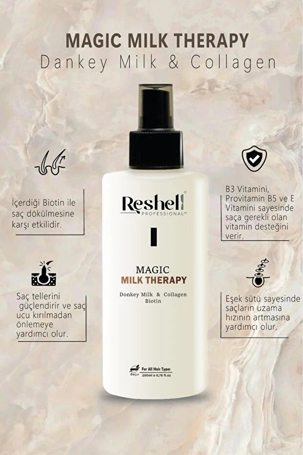 Reshell Professional Magic Milk Therapy – Haarverzorgingsspray met Biotine, Collageen & Ezelinnenmelk – 200 ml