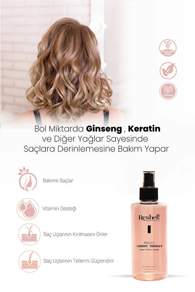 Reshell Professional Magic Cherry Therapy – Leave-in Haarspray met Keratine, Ginseng & Hyaluronzuur – 200 ml